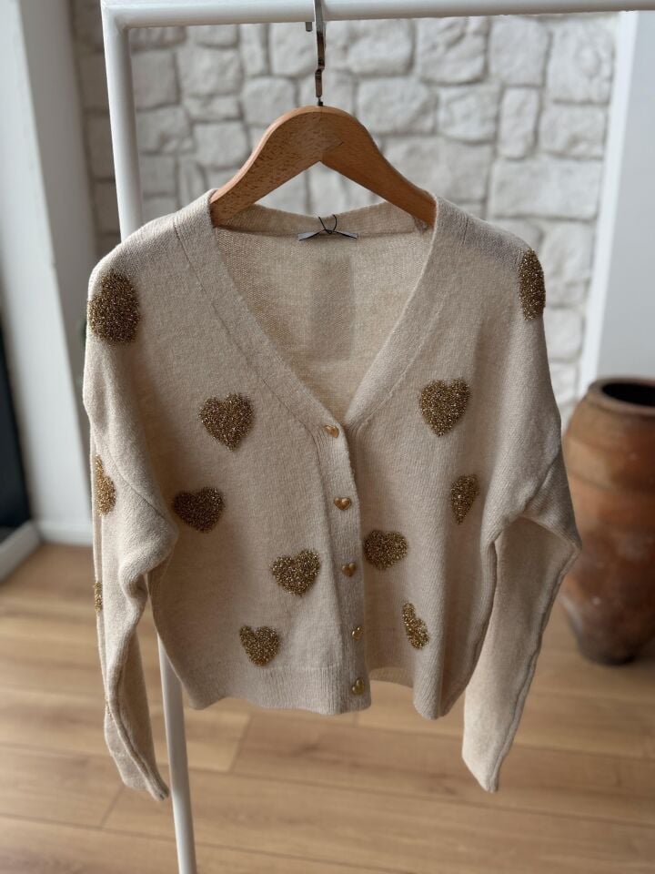 KALPLİ PUNCH İŞLEMELİ HIRKA - KREM RENGİ