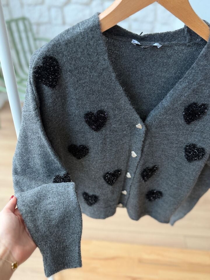 KALPLİ PUNCH İŞLEMELİ HIRKA - ANTRASİT