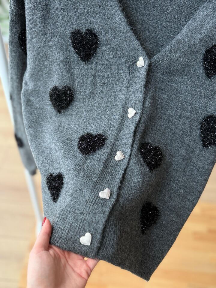 KALPLİ PUNCH İŞLEMELİ HIRKA - ANTRASİT