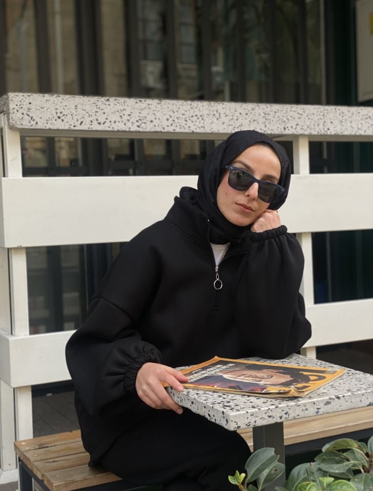 SİYAH YARIM FERMUARLI EŞOFMAN TAKIMI