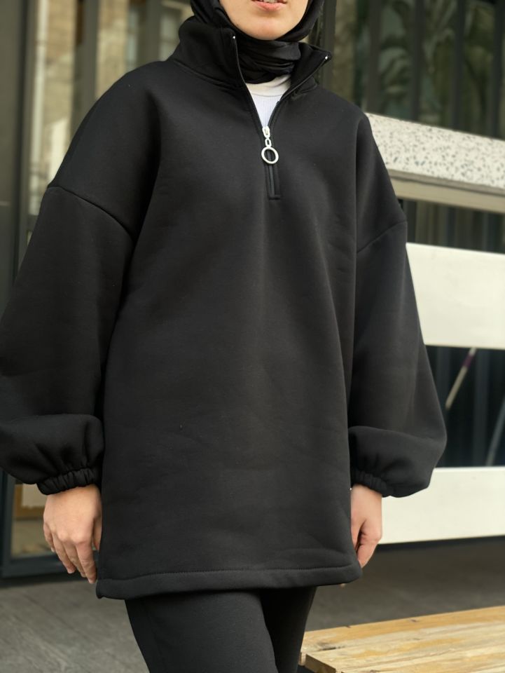 SİYAH YARIM FERMUARLI EŞOFMAN TAKIMI