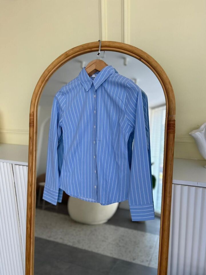 SLIM FIT ÇİZGİLİ GÖMLEK - MAVİ