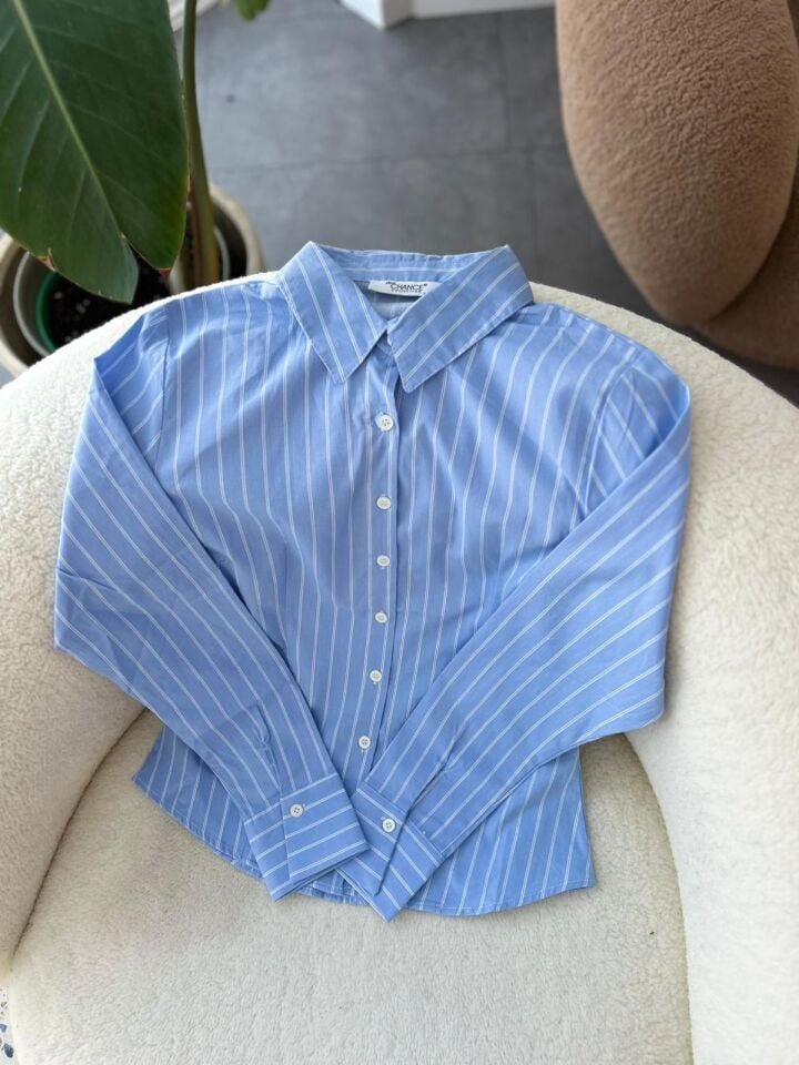 SLIM FIT ÇİZGİLİ GÖMLEK - MAVİ