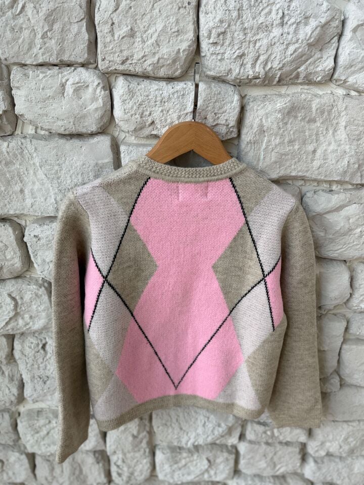 GOLD DÜĞMELİ BAKLAVA DESEN HIRKA - PEMBE