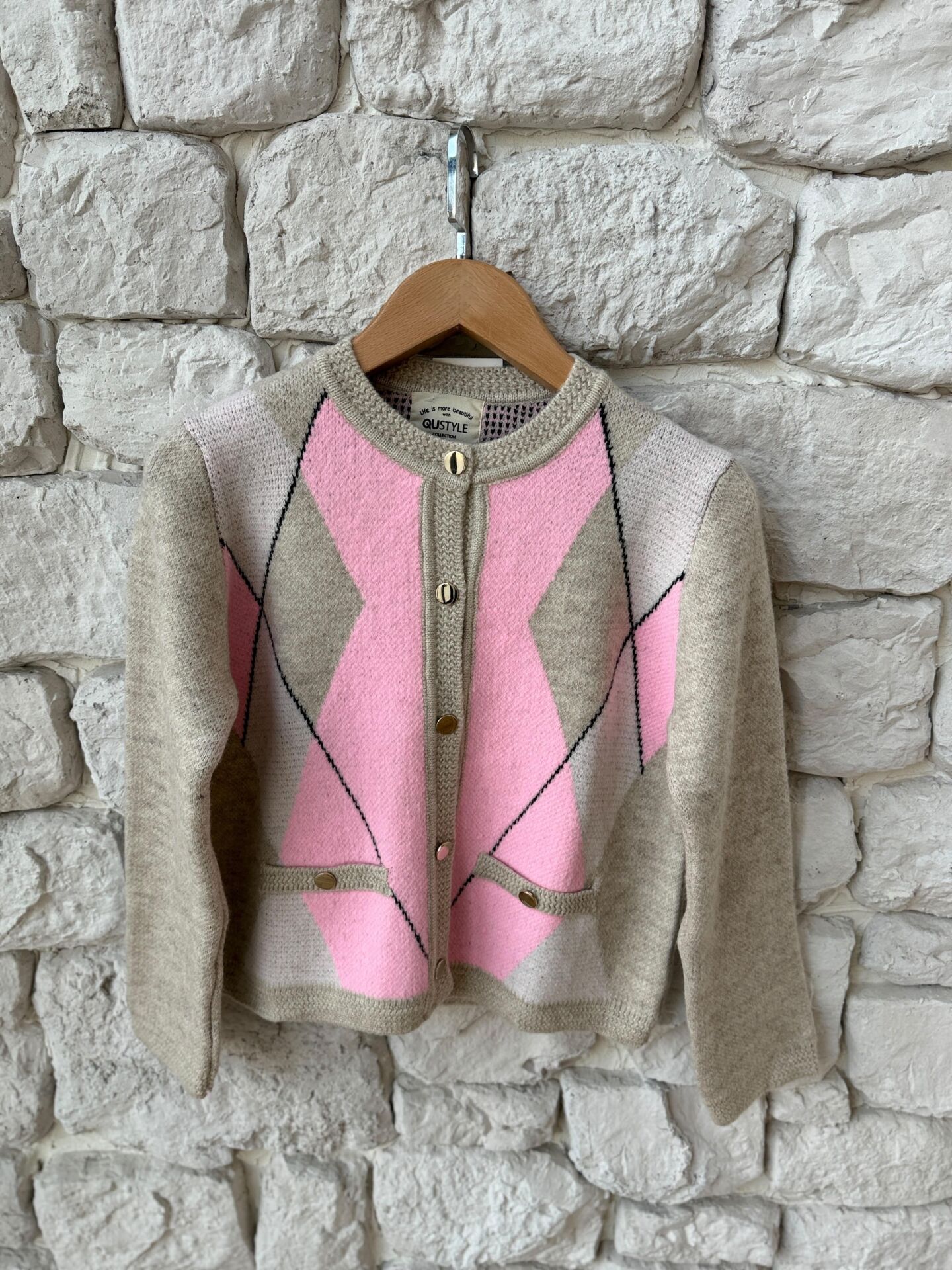 GOLD DÜĞMELİ BAKLAVA DESEN HIRKA - PEMBE