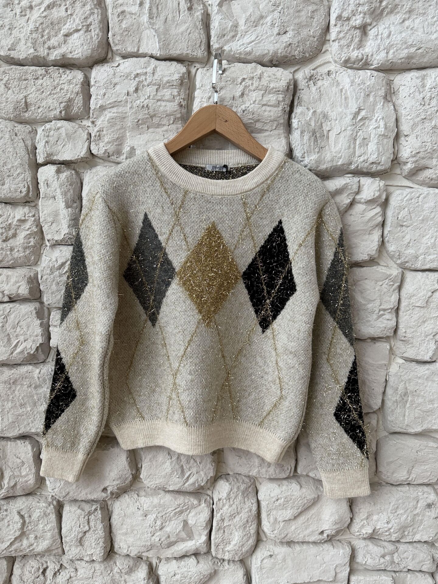 SİMLİ İP BAKLAVA DESEN KAZAK -  EKRU