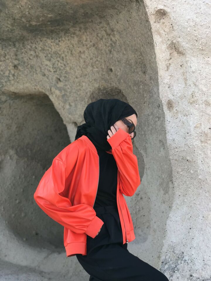 TURUNCU DERİ BOMBER CEKET