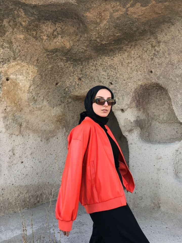 TURUNCU DERİ BOMBER CEKET