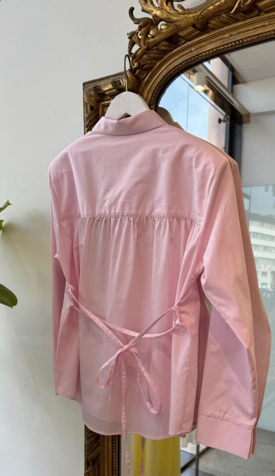 BELDEN BAĞLAMA DETAYLI GÖMLEK - PEMBE