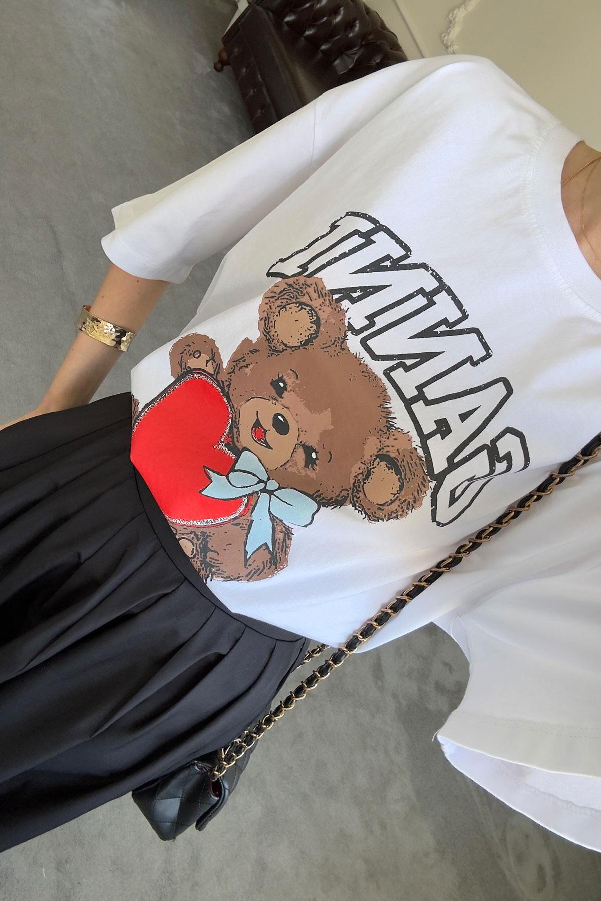 AYICIK BASKILI T-SHIRT - BEYAZ