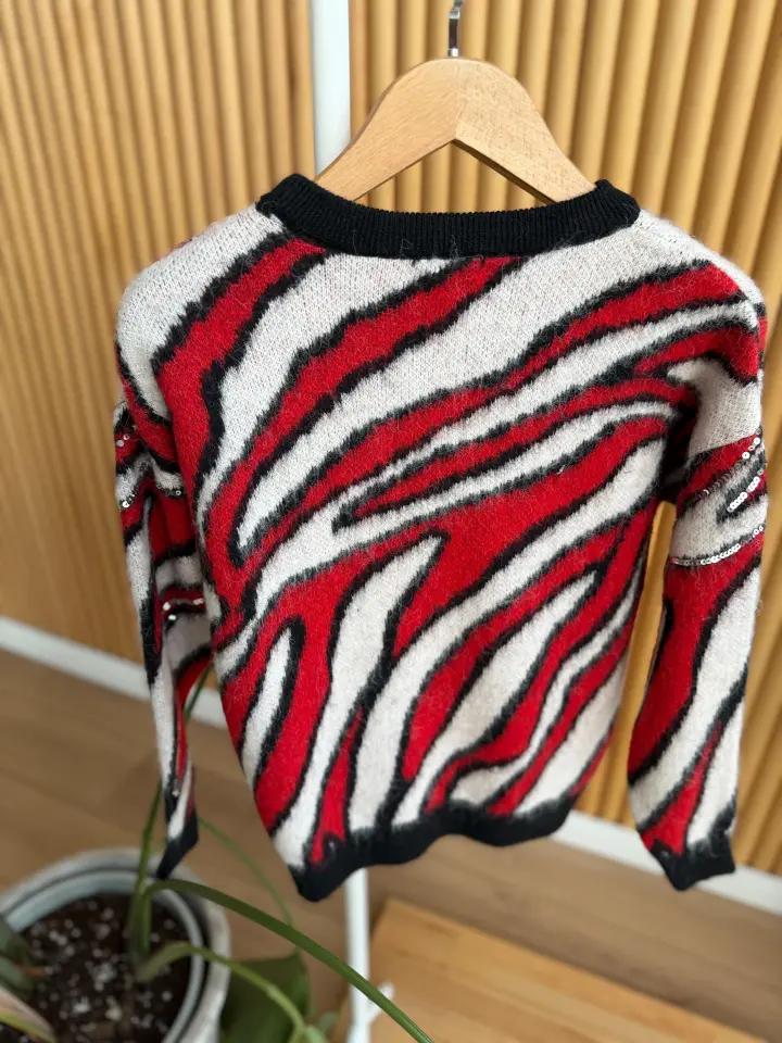 ANİTA PUL İŞLEMELİ DESENLİ TRİKO KAZAK - KIRMIZI