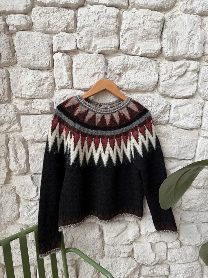 İSKANDİNAV DESEN KAZAK -  SİYAH