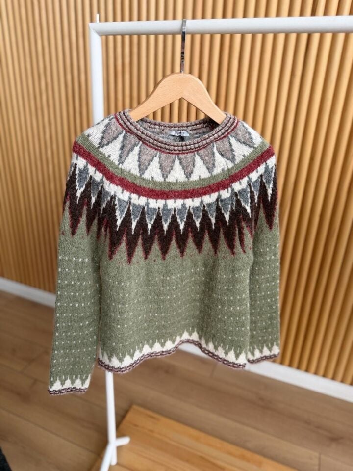 İSKANDİNAV DESEN KAZAK -  YEŞİL