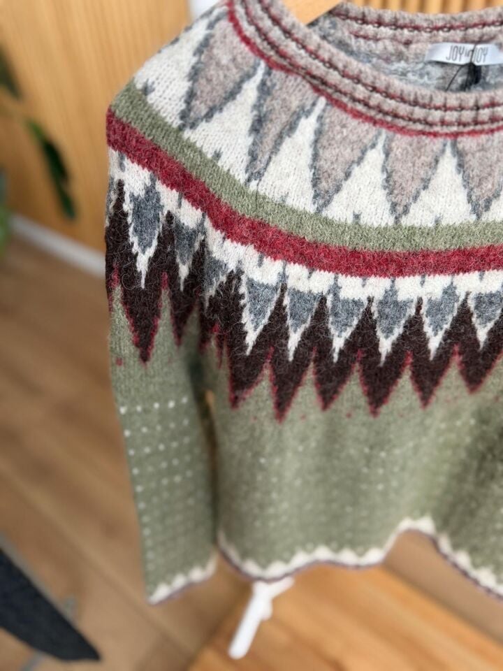 İSKANDİNAV DESEN KAZAK -  YEŞİL