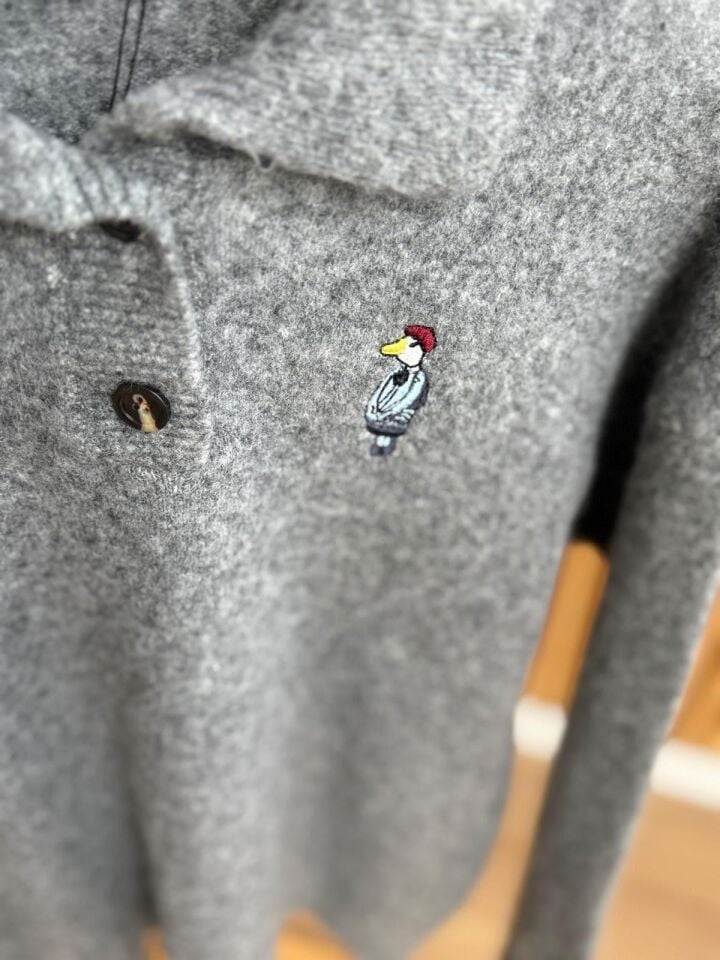 KUŞ NAKIŞLI POLO YAKA KAZAK -  GRİ