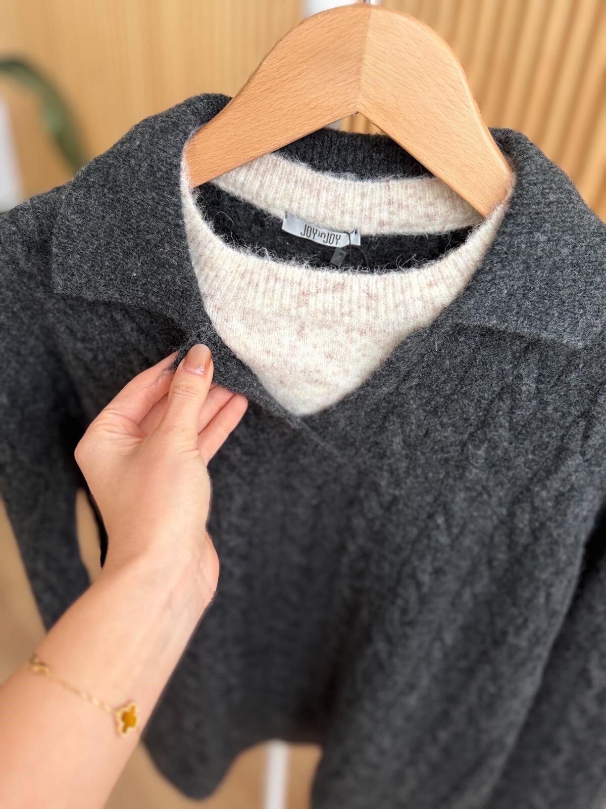 YAKA DETAYLI SAÇ ÖRGÜLÜ - ANTRASİT