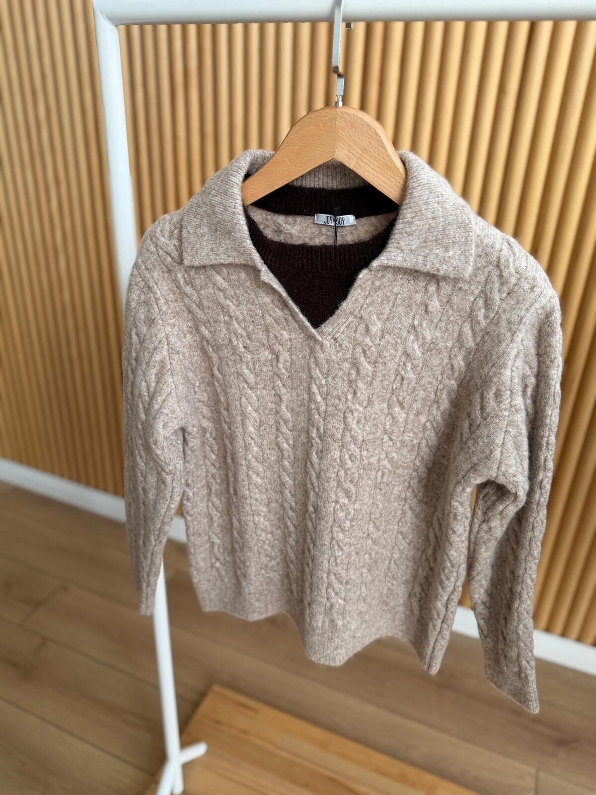 YAKA DETAYLI SAÇ ÖRGÜLÜ - VİZON