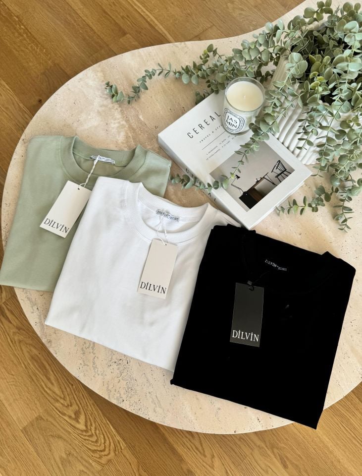 DİLVİN DEKORATİF DİKİŞLİ BİSİKLET YAKA T-SHIRT BEYAZ