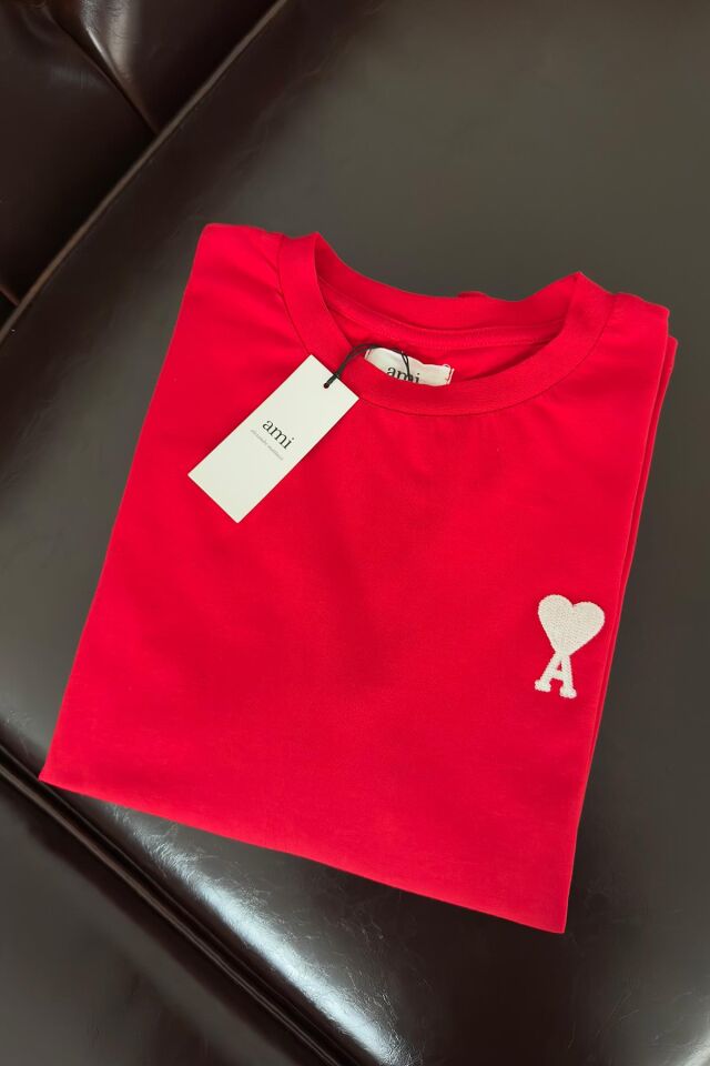 KALP NAKIŞLI BİSİKLET YAKA OVERSIZE T- SHIRT - KIRMIZI