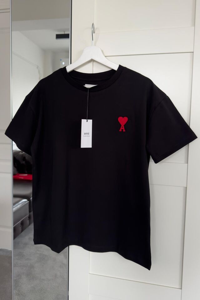 KALP NAKIŞLI BİSİKLET YAKA OVERSIZE T- SHIRT - SİYAH