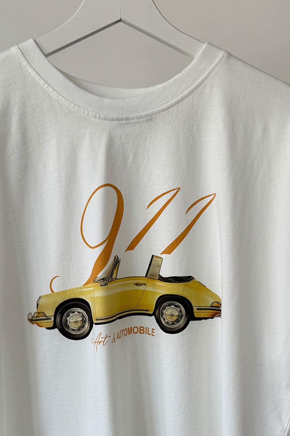 OTOMOBİL BASKILI OVERSIZE T-SHIRT - BEYAZ
