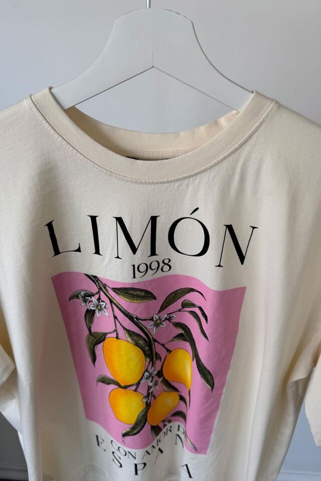 LİMON BASKILI OVERSIZE T-SHIRT - BEJ