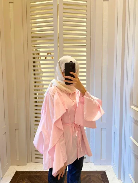 VOLANLI TASARIM GÖMLEK - PEMBE