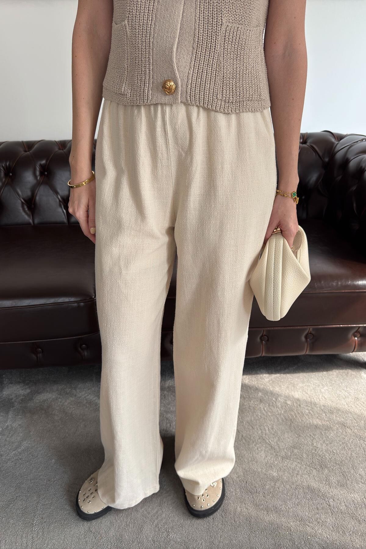 ÖZEL SERİ PREMIUM KETEN PANTOLON - TAŞ