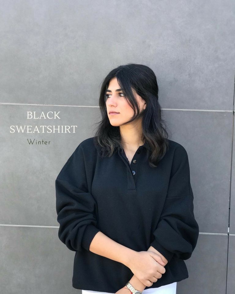 POLO YAKA OVERSIZE SWEAT - SİYAH