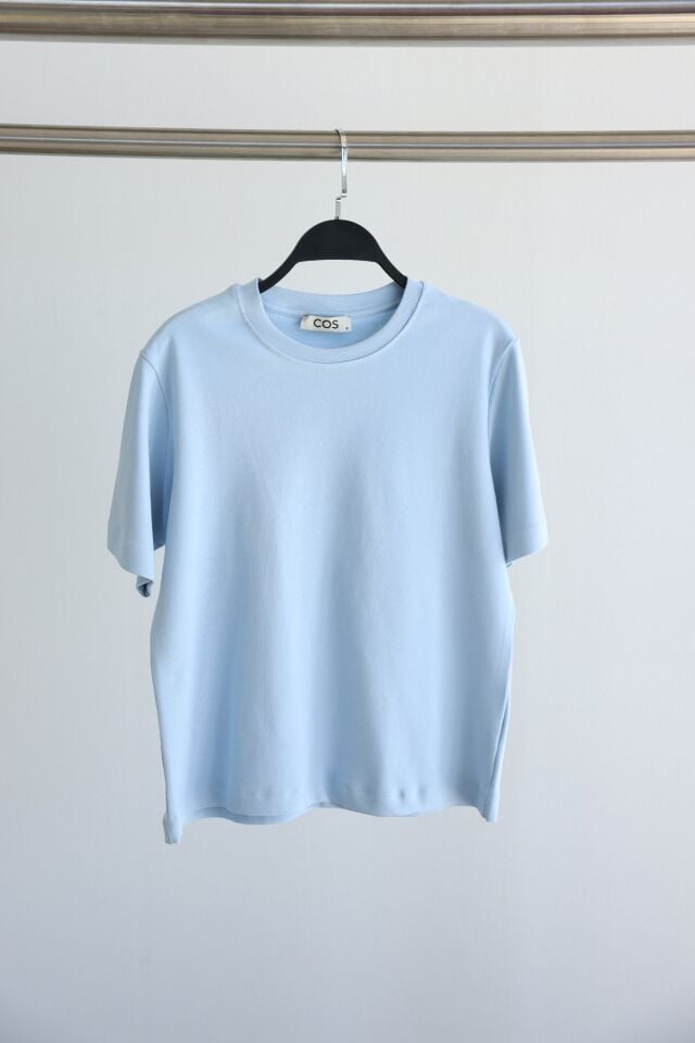 KISA KOLLU BASIC T-SHIRT - MAVİ