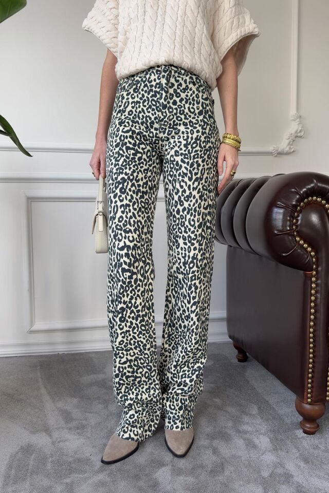 KESİK PAÇA PREMIUM LEOPAR JEAN - EKRU
