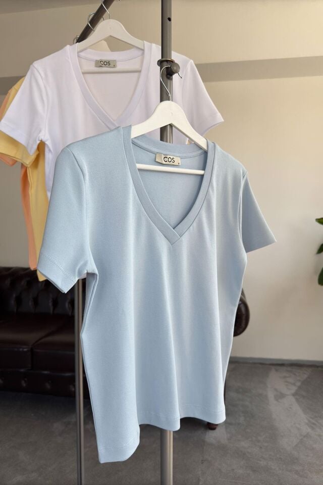 V YAKA PREMIUM T-SHIRT- MAVİ
