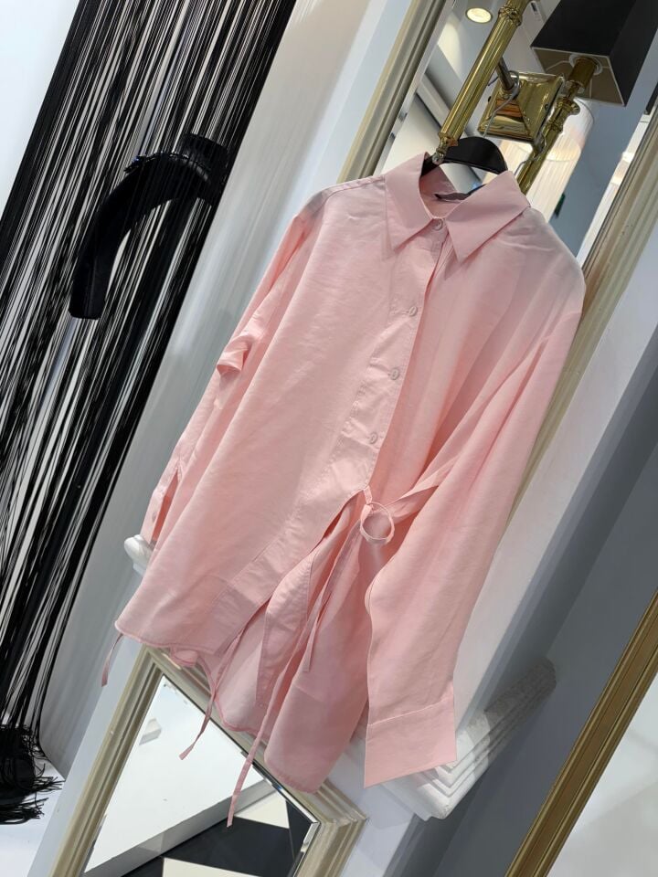 YANDAN BAĞLAMALI GÖMLEK - PEMBE