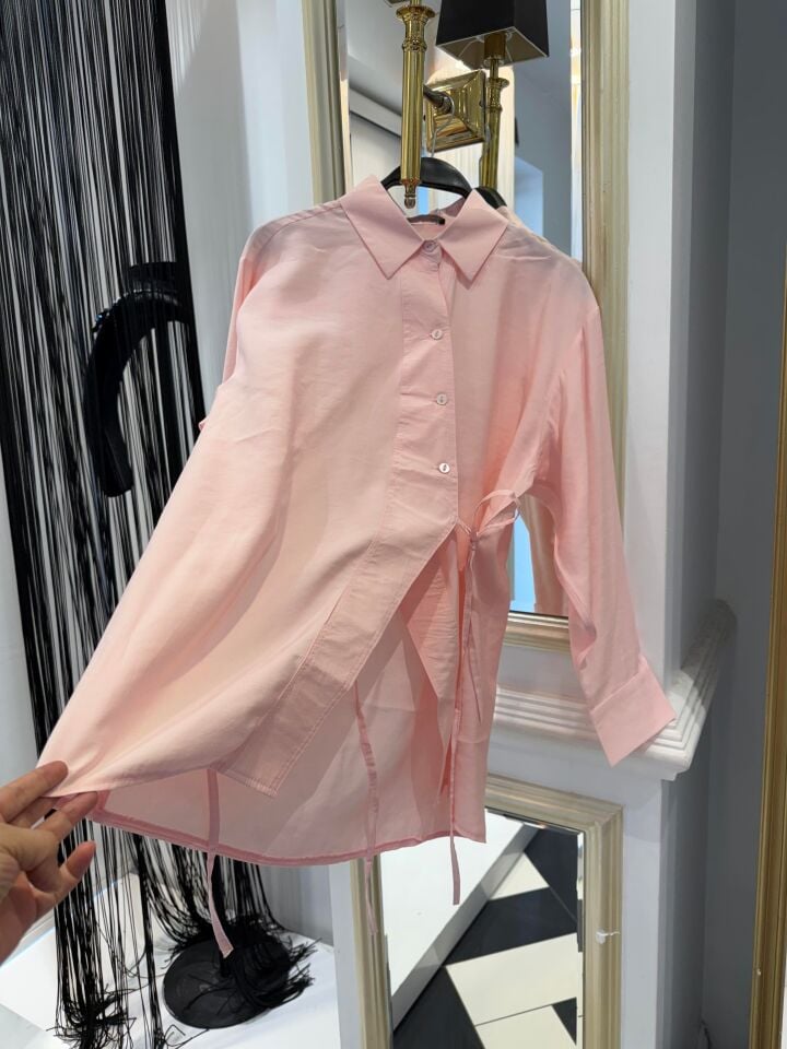 YANDAN BAĞLAMALI GÖMLEK - PEMBE