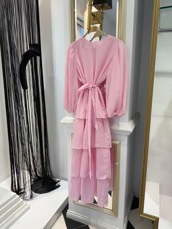 ETEĞİ KATLI ELBİSE - PEMBE