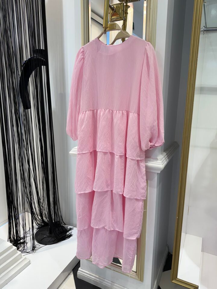 ETEĞİ KATLI ELBİSE - PEMBE