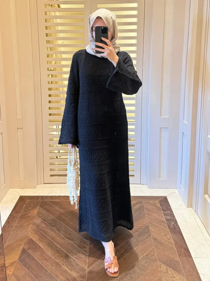 DESENLİ AJUR MODEL ELBİSE - SİYAH