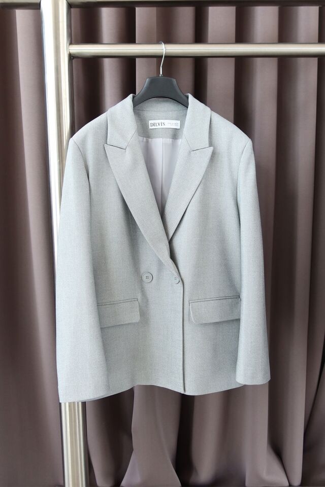 KRUVAZE YAKA SÜS CEPLİ BLAZER CEKET - GRİ