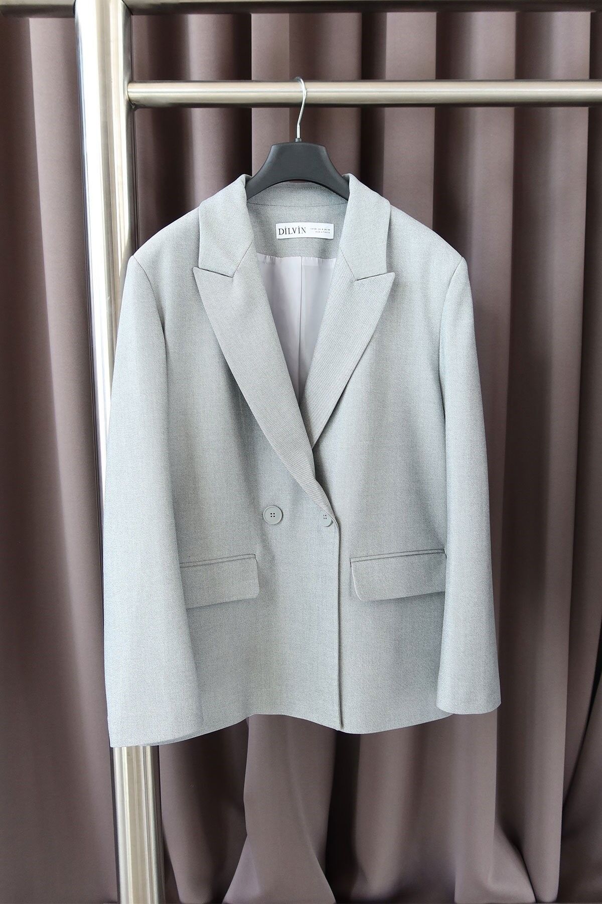 KRUVAZE YAKA SÜS CEPLİ BLAZER CEKET - GRİ
