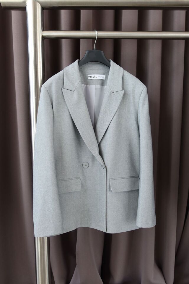 KRUVAZE YAKA SÜS CEPLİ BLAZER CEKET - GRİ