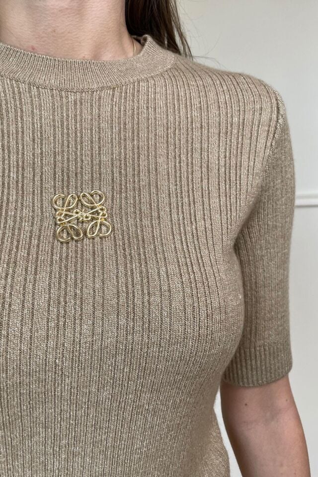 GOLD BRONŞ DETAY KISA KOL BLUZ - BEJ