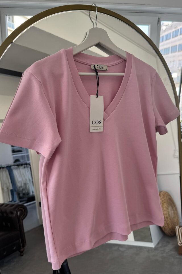 V YAKA PREMIUM T-SHIRT-  PEMBE