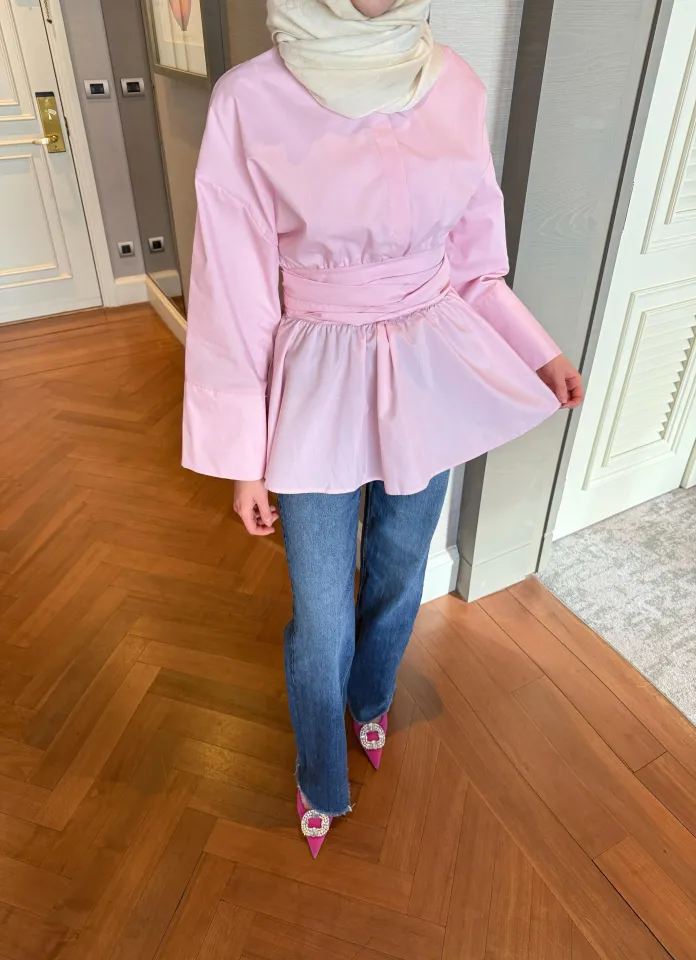 ÖNDEN BAĞLAMALI GÖMLEK - PEMBE