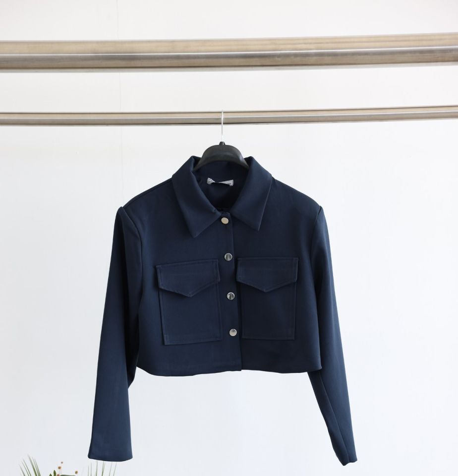 KARGO CEPLİ CROP CEKET- LACİVERT