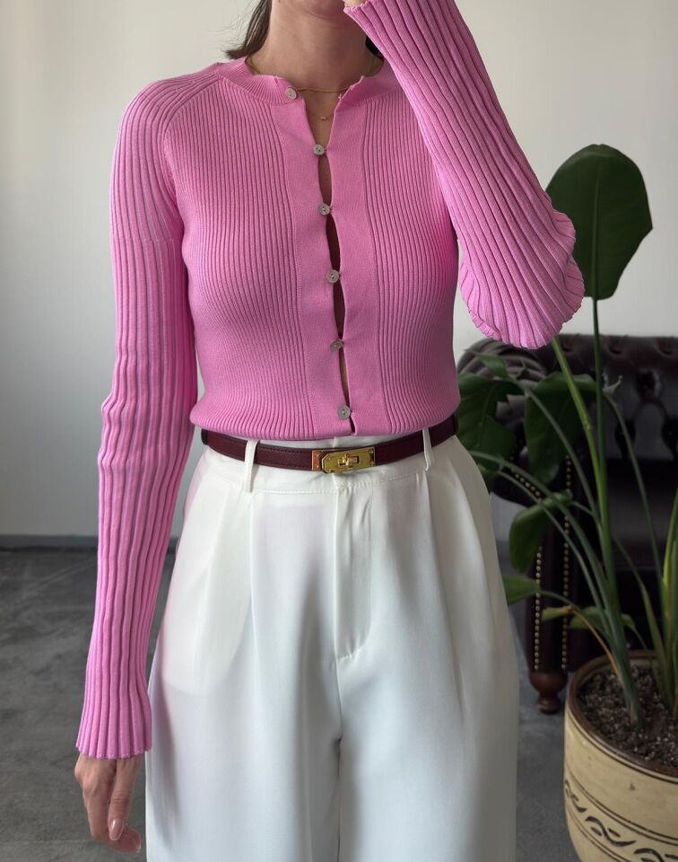 FİTİLLİ DÜĞMELİ ÖZEL SERİ HIRKA - PEMBE
