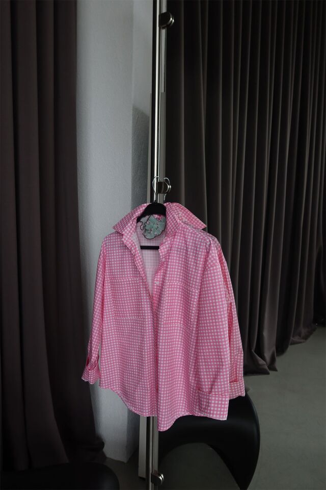 ÇİFT CEPLİ KARELİ GÖMLEK - PEMBE