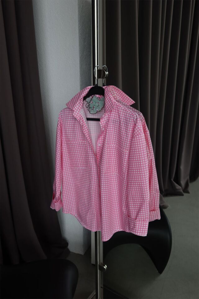 ÇİFT CEPLİ KARELİ GÖMLEK - PEMBE