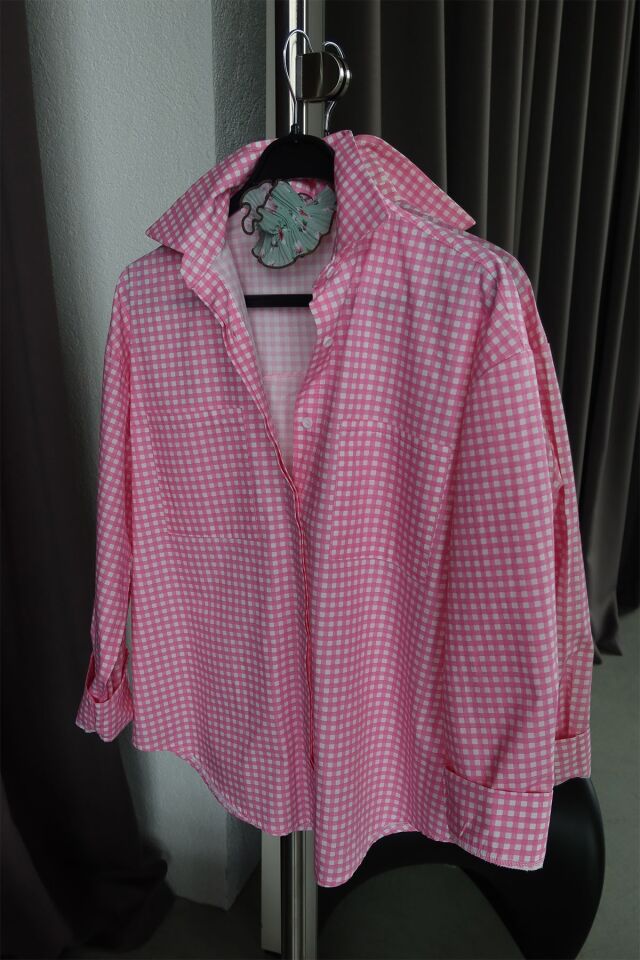ÇİFT CEPLİ KARELİ GÖMLEK - PEMBE