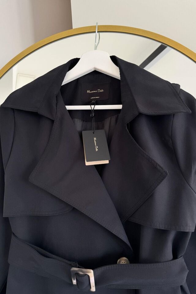 KRUVAZE YAKA ORJ. TRENÇKOT - SİYAH