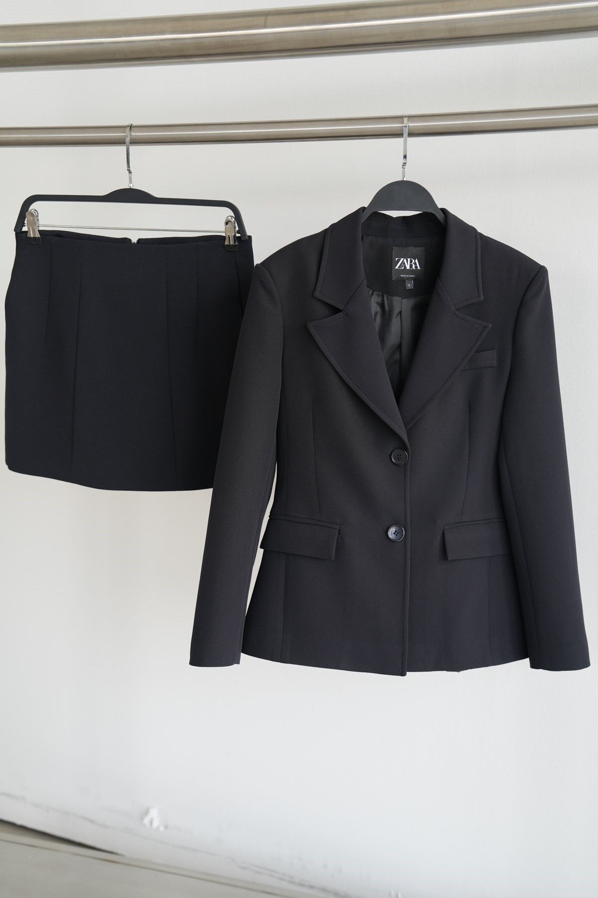 TOK DOKU BLAZER CEKET MİNİ ETEK - SİYAH